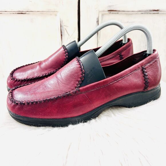 Drexlite Shoes - Drexlite Maplewood Red Marbled Leather Handstitched Slip on Comfort Shoes Size 9